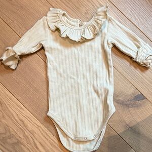 Rylee + Cru Cream Ribbed Bodysuit with Ruffles